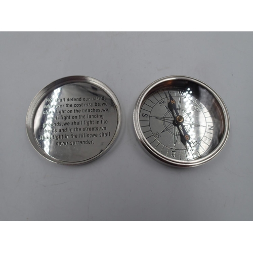 286 - Chrome Winston Churchill compass. Dia: 8.5cm. UK P&P Group 2 (£20+VAT for the first lot and £4+VAT f... 