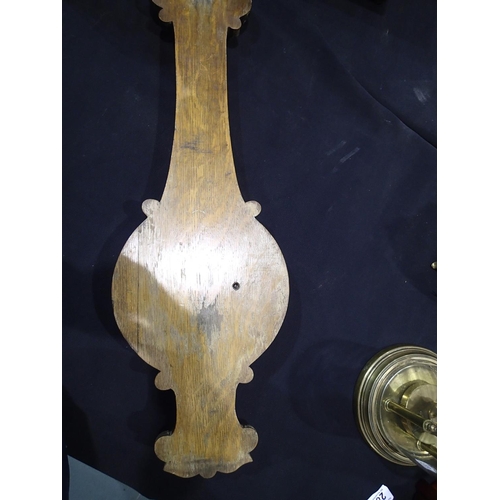 287 - Carved oak aneroid barometer, c. 1880. H: 72cm. Not available for in-house P&P