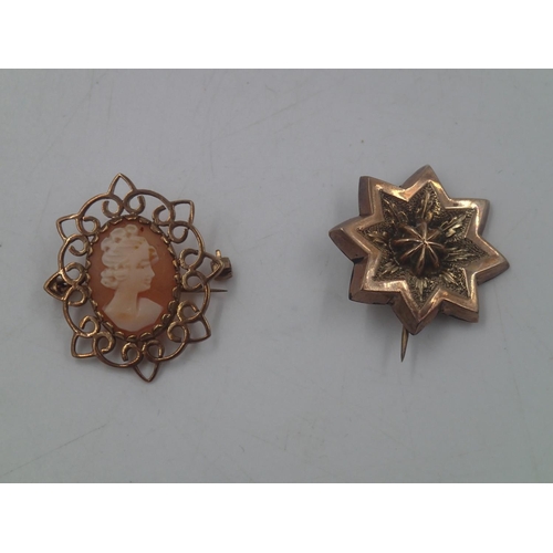 78F - 9ct gold star brooch and a cameo brooch, combined 6.5g. UK P&P Group 0 (£6+VAT for the first lot and... 