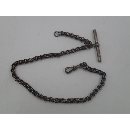 87A - Silver watch chain with T bar and crocodile clip, L: 30 cm, 19g. UK P&P Group 1 (£16+VAT for the fir... 