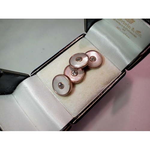 1161 - Boxed set of plated mother of pearl studs with diamond centres. UK P&P Group 1 (£16+VAT for the firs... 