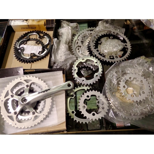 1165 - Two Stronglight bike crank sets and mixed cogs. Not available for in-house P&P