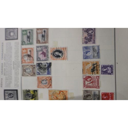 113 - Meteor stamp album of world stamps, with a Lincoln stamp album and a binder of Royal Mail collectors... 