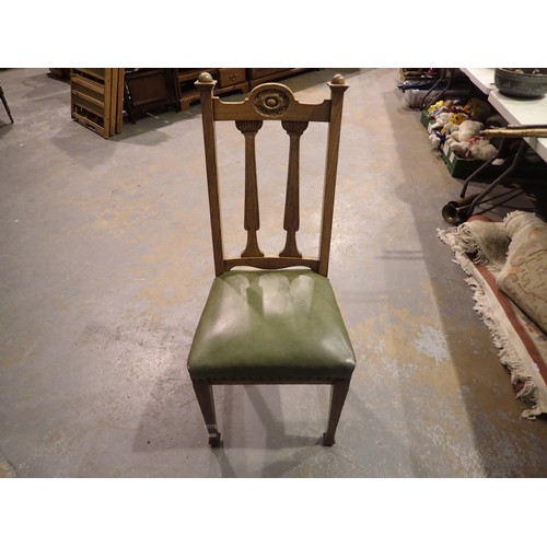 1850 - Oak stick back upholstered dining chair. Not available for in-house P&P