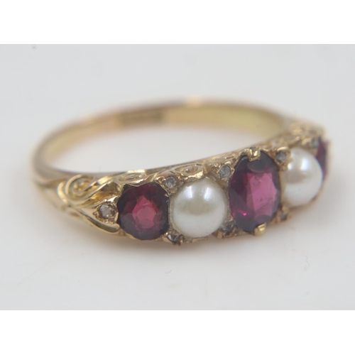 60 - Antique 18ct gold, garnet, pearl and diamond ring, size L/M, 3.4g. UK P&P Group 1 (£16+VAT for the f... 