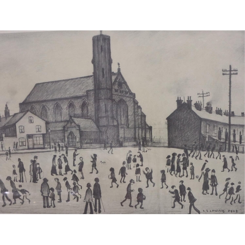 2017 - Laurence Stephen Lowry RBA RA (1887-1976): artist signed monochrome lithograph, St Marys Beswick, si... 