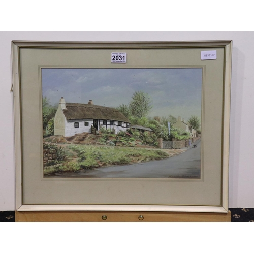 2031 - David Scott (20th century): watercolour gouache, Burton Village (Wirral) 1963, artists label verso, ... 