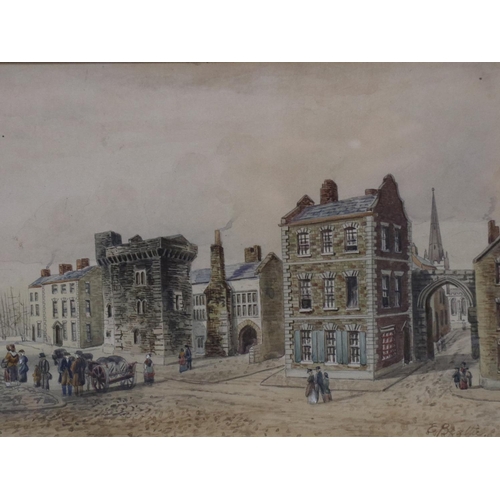 2033 - Edwin Robert Beattie (1845-1917): watercolour, street scene with figures (possibly Wakefield), image... 