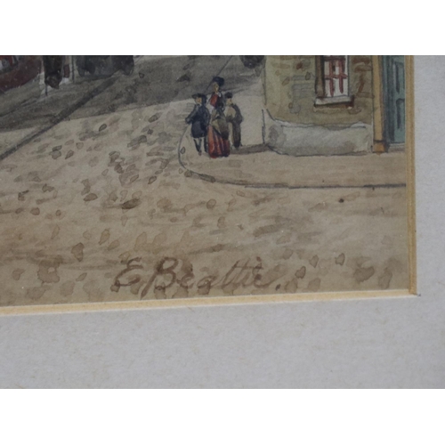 2033 - Edwin Robert Beattie (1845-1917): watercolour, street scene with figures (possibly Wakefield), image... 