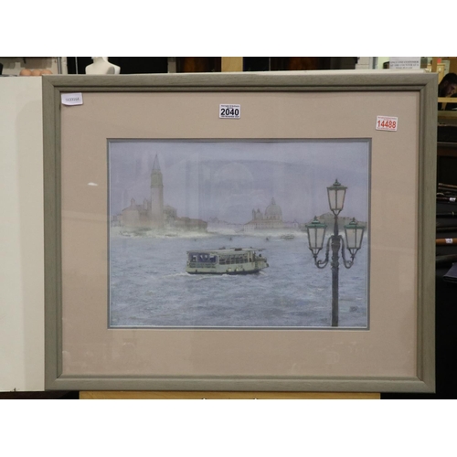 2040 - Chris Sims (b. 1938): pastels on card, Vaporetto Line water bus at Venice, image 47 x 34 cm, overall... 