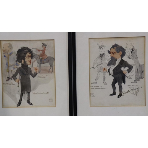 2042 - Amos Ramsbottom (1889-1927): Four watercolour caricatures of W. M Thackery, William Harrison Ainswor... 