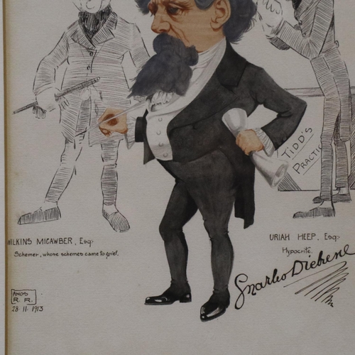 2042 - Amos Ramsbottom (1889-1927): Four watercolour caricatures of W. M Thackery, William Harrison Ainswor... 