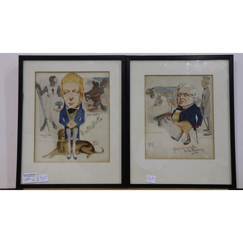 2042 - Amos Ramsbottom (1889-1927): Four watercolour caricatures of W. M Thackery, William Harrison Ainswor... 