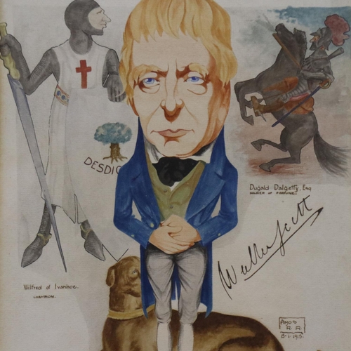 2042 - Amos Ramsbottom (1889-1927): Four watercolour caricatures of W. M Thackery, William Harrison Ainswor... 