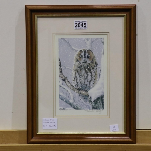 2045 - Trevor Boyer (b.1948): artist signed limited edition print, tawny owl in snow-covered branches, 94/3... 