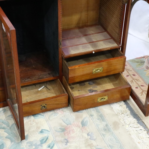 2120 - 19th century walnut microscope cabinet, fitted with drawers behind three doors, lacking all-but-one ... 