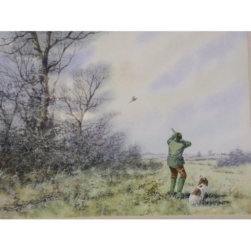 2053 - Trevor Parkin (b.1935): a trio of watercolours, pheasant shooting (2) and a hunting party, each imag... 