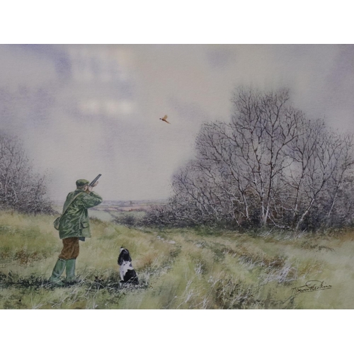 2053 - Trevor Parkin (b.1935): a trio of watercolours, pheasant shooting (2) and a hunting party, each imag... 