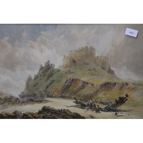 2068 - William Henry Harford (1840-1917): watercolour, aspect of a coastal fort/castle with figures and wre... 