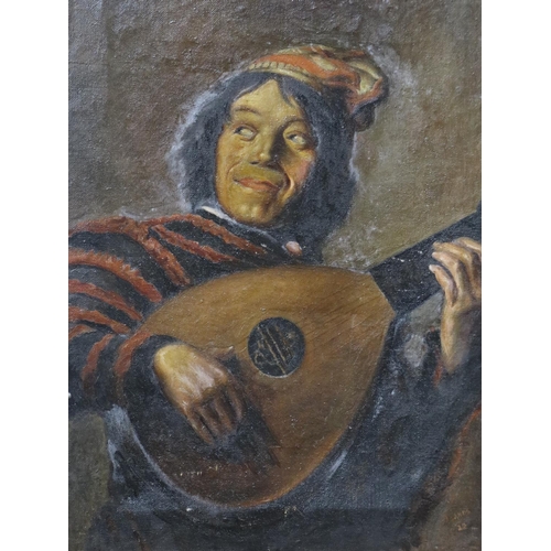 2070 - J Sands (20th century): oil on canvas, Spanish lute player, dated '22, overall 36 x 46cm. Not availa... 