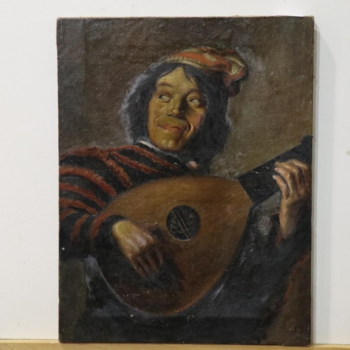 2070 - J Sands (20th century): oil on canvas, Spanish lute player, dated '22, overall 36 x 46cm. Not availa... 