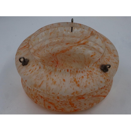 2087 - Art Deco orange marbled effect glass ceiling light shade with chains and hooks, D: 30 cm. Not availa... 