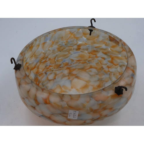 2089 - Art Deco orange pebble effect glass ceiling light shade, with chains and hooks, D: 30 cm. Not availa... 