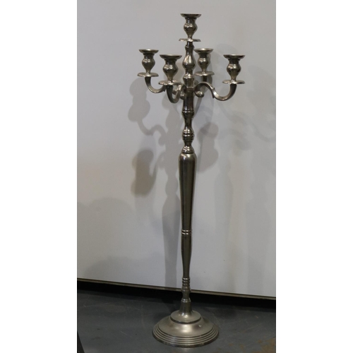 2091 - Contemporary aluminium floor standing candelabrum, H: 122cm. Not available for in-house P&P