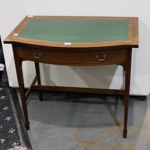 2103 - Harrods 1940s desk with leather top on a stretchered base on spade feet and square tapering supports... 