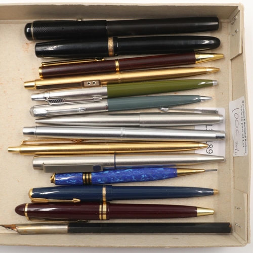 100C - Mixed pens and pencils including two fountain pens with 14ct gold nibs. UK P&P Group 1 (£16+VAT for ... 