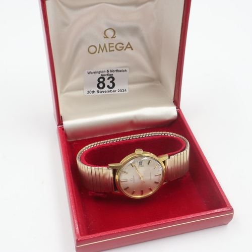 83 - OMEGA: gents Geneve wristwatch, boxed, working at lotting up, no marks on the dial, glass has scratc... 