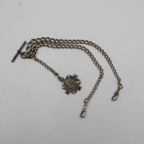 85 - Silver double Albert chain and fob, 42g. UK P&P Group 0 (£6+VAT for the first lot and £1+VAT for sub... 