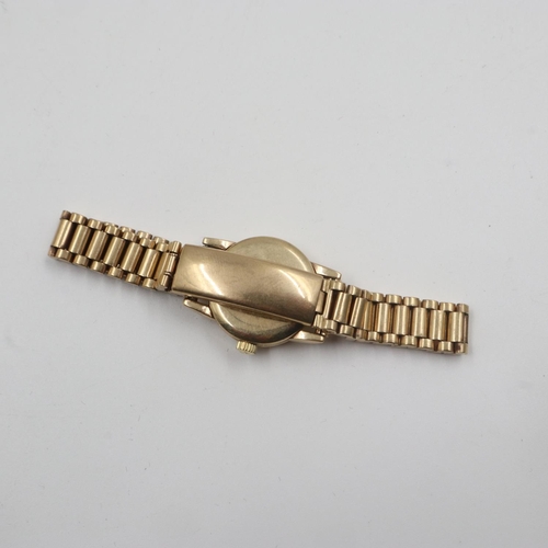 87 - OMEGA: ladies 9ct gold cased wristwatch, on a 9ct gold bracelet, working at lotting up. UK P&P Group... 