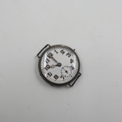 90 - Art Deco period silver cased gentlemans trench wristwatch, with subsidiary seconds hand. UK P&P Grou... 