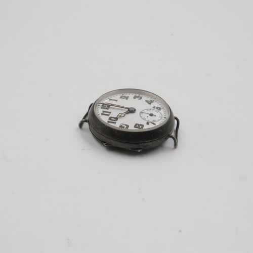 90 - Art Deco period silver cased gentlemans trench wristwatch, with subsidiary seconds hand. UK P&P Grou... 