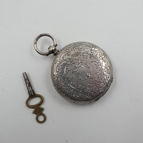 91A - Continental silver fob watch with key, working at lotting. UK P&P Group 1 (£16+VAT for the first lot... 