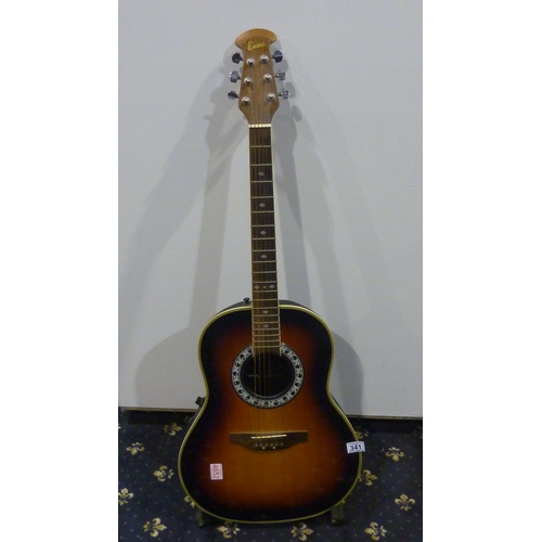 341 - Encore 7fts electro acoustic, full size Korean made guitar with case and books, #W250. Not available... 