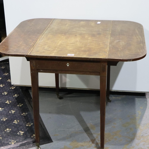 2107 - 19th century inlaid walnut Pembroke table, drop leaf with single drawer raised on tapering supports,... 