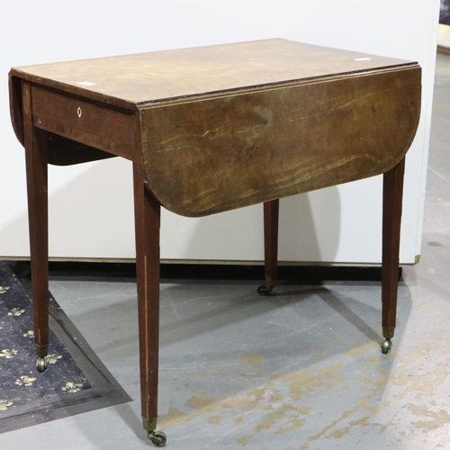 2107 - 19th century inlaid walnut Pembroke table, drop leaf with single drawer raised on tapering supports,... 