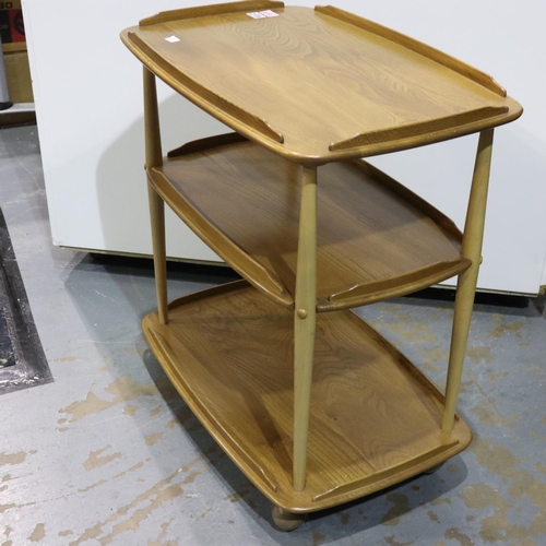 2108 - Ercol Elm golden dawn wheeled three tier trolley, 72 x 47 x 78 cm. Not available for in-house P&P