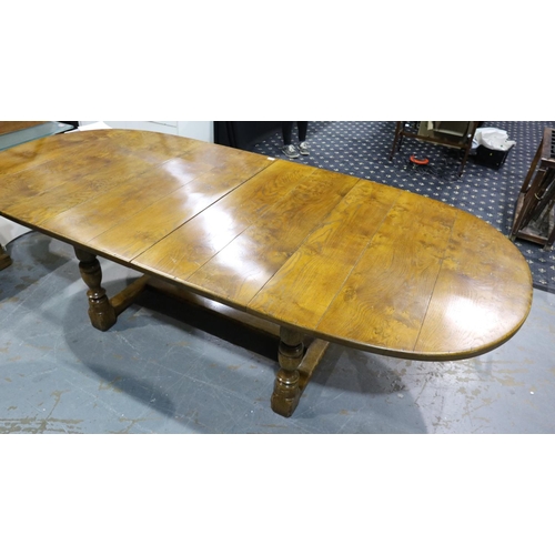 2112 - Substantial 20th century oak extending dining table, having two additional leaves, 267 x 120 x 76cmH... 