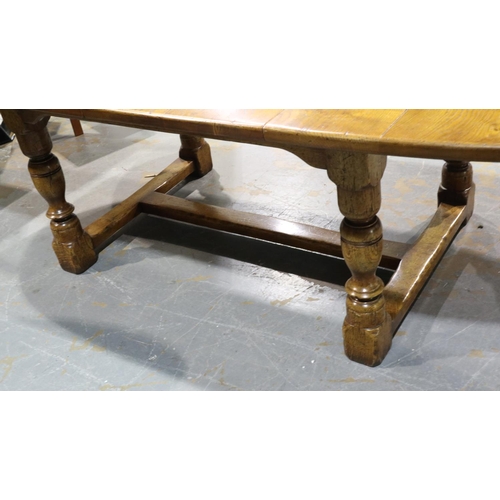 2112 - Substantial 20th century oak extending dining table, having two additional leaves, 267 x 120 x 76cmH... 