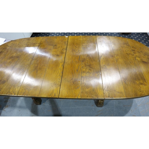 2112 - Substantial 20th century oak extending dining table, having two additional leaves, 267 x 120 x 76cmH... 