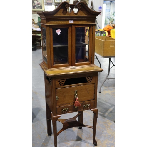 2122 - Edwardian inlaid walnut cabinet with glazed top section above a cupboard base, 40 x 45 x 150cm H. No... 