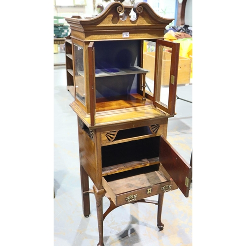 2122 - Edwardian inlaid walnut cabinet with glazed top section above a cupboard base, 40 x 45 x 150cm H. No... 