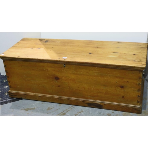 2128 - 19th century stripped pine chest, with fitted interior, 138 x 52 x 49cmH. Not available for in-house... 