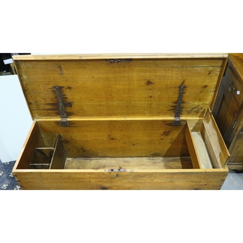 2128 - 19th century stripped pine chest, with fitted interior, 138 x 52 x 49cmH. Not available for in-house... 