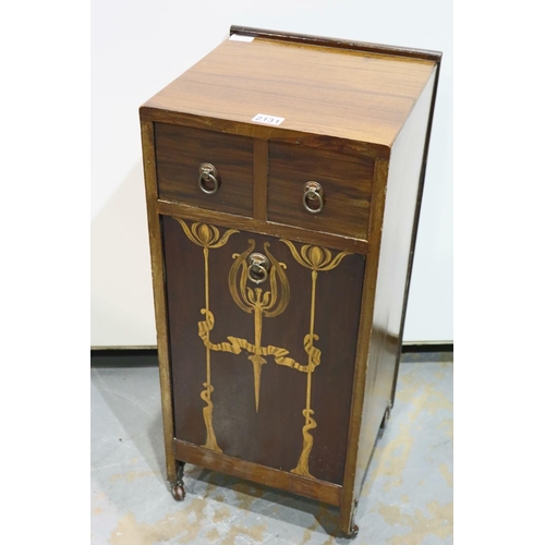 2131 - An Art Nouveau purdonium with single drawer and drop-front, lined with coal bucket and inlaid in the... 