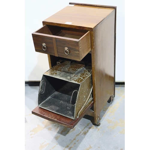 2131 - An Art Nouveau purdonium with single drawer and drop-front, lined with coal bucket and inlaid in the... 