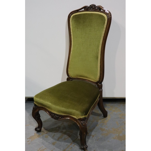 2133 - Victorian low seated parlour chair with carved walnut frame. Not available for in-house P&P